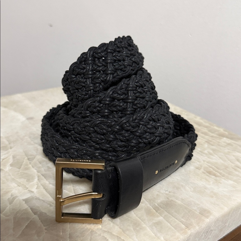 ALLSAINTS Black Braided Leather Belt L/XL